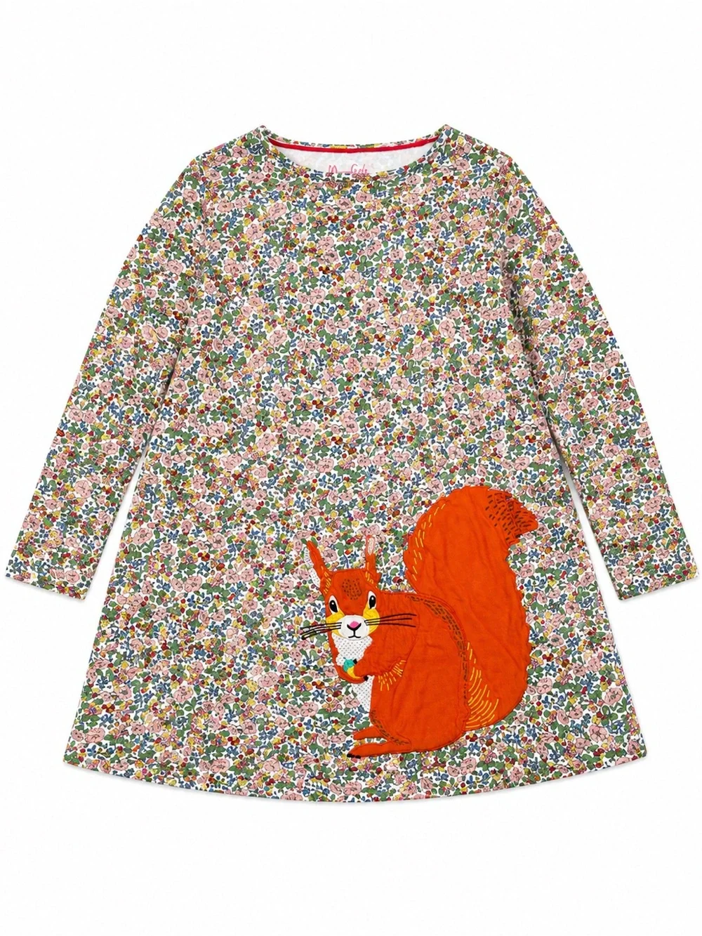 Mini Boden Squirrel Appliqué Floral Dress 11-12Y EUC 100% Cotton